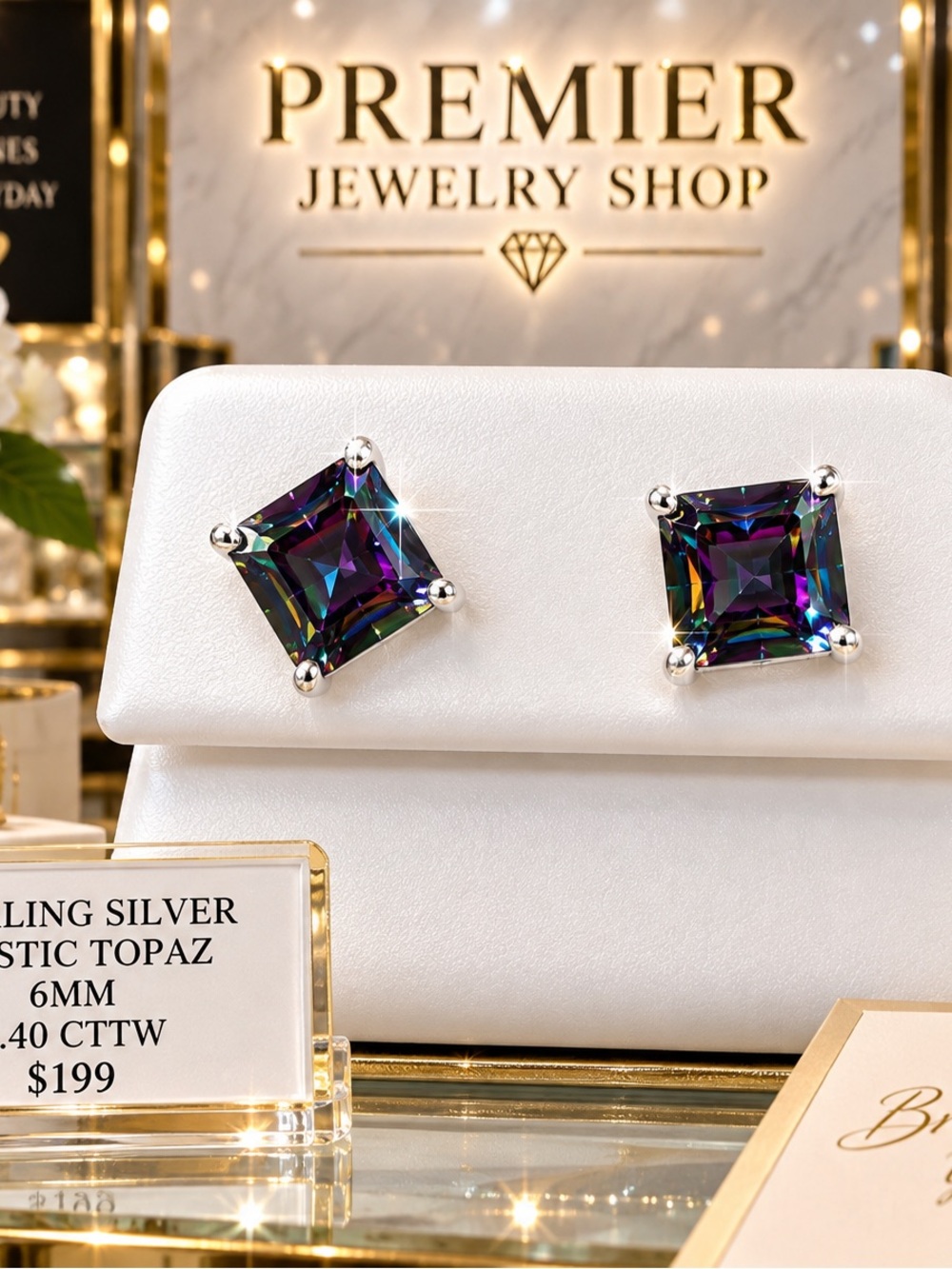 Sterling Silver 6mm Mystic Topaz Princess Cut Stud Earrings 2.40 CTTW